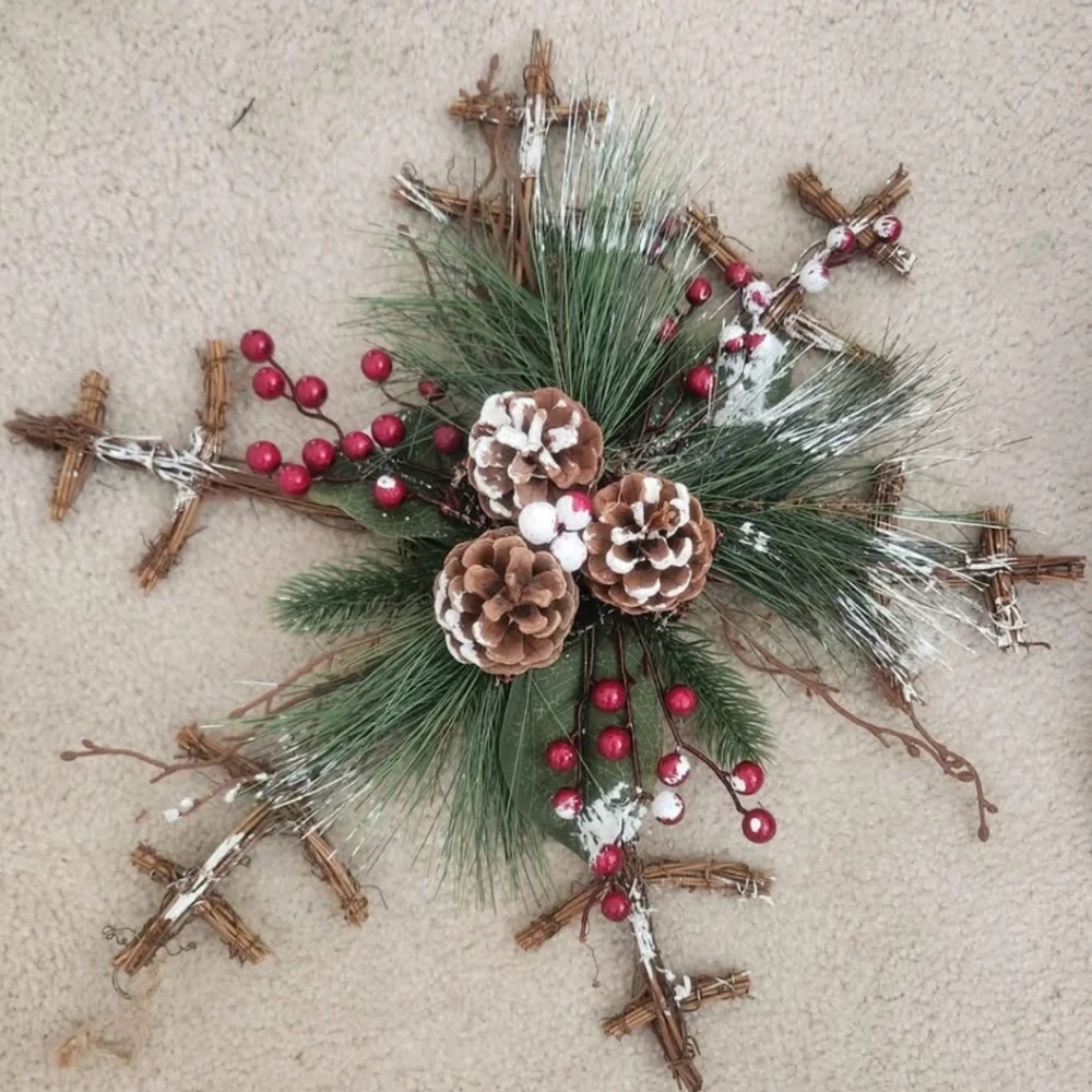 Rustic Pinecone & Berry Holiday Hanging Decor - Green and Red